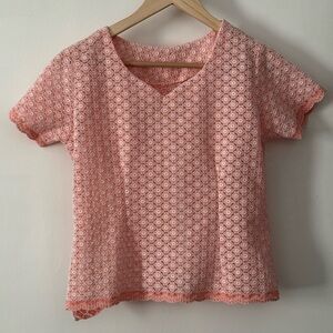 Handmade Pink Lace Floral Blouse Womens Small Cottagecore Vintage Style